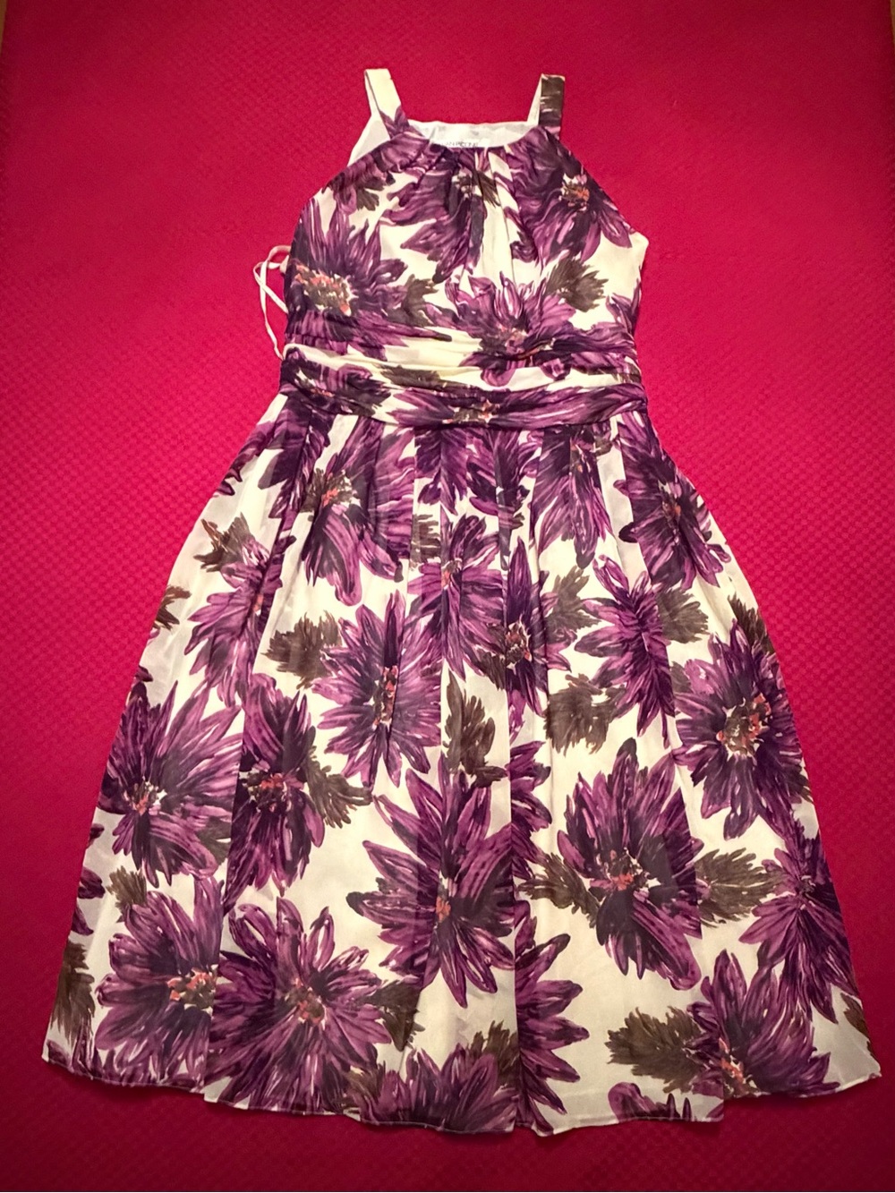 Evan Picone Y2K White Dress with Purple Floral Print